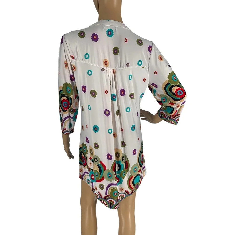 Reborn Pleated Mini Dress Floral 3/4‎ Sleeves Retro Art Deco Size Medium